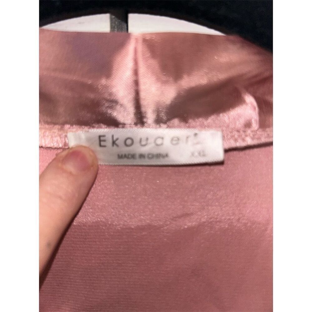 Ekouaer Women's 2XL Pink Satin Kimono Robe with Lace Trim - Picture 4 of 7